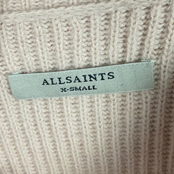 AllSaints Sura Tie Neck Wool Sweater Jumper Pink Size XS Shoulder Cutout Neutral - Picture 3 of 14